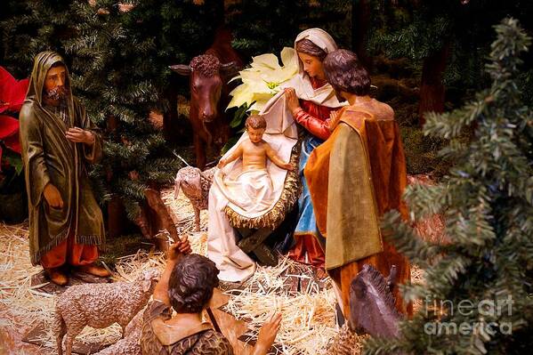 Christmas Cards Poster featuring the photograph The Christmas Creche at Holy Name Cathedral - Chicago by Frank J Casella