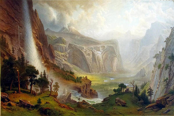 The Domes Of The Yosemitealbert Bierstadt Poster featuring the painting The Domes of the Yosemite by Albert Bierstadt