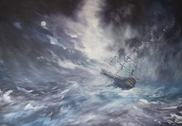 Endeavour Poster featuring the painting The Endeavour on Stormy Seas by Jean Walker