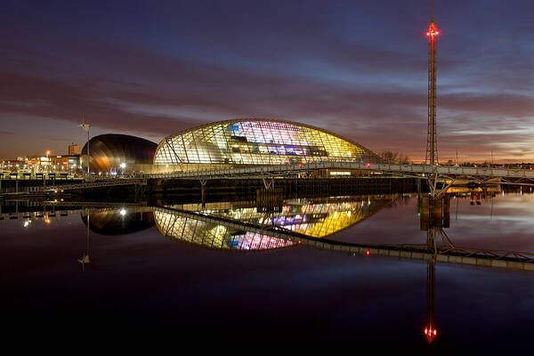 Cityscape Poster featuring the photograph The last of the light at the Glasgow Science Centre by Stephen Taylor