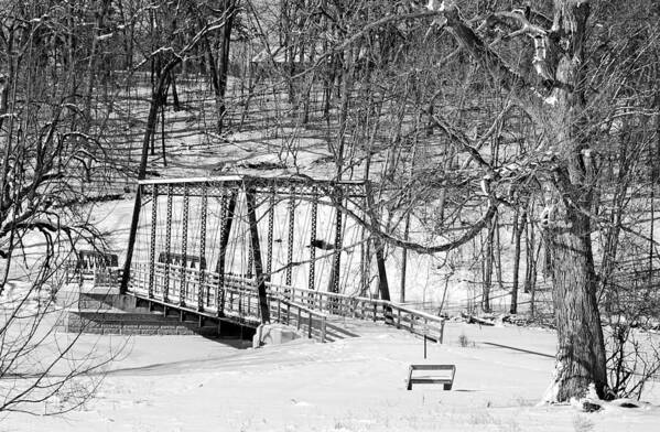 Winter Scenery Poster featuring the photograph THE OLD NINABUCK AND SCOFIELD BRIDGE - Black and White No. 2 by Janice Adomeit
