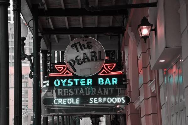 Neon Sign Poster featuring the photograph The Pearl Oyster Bar by Jeanne May