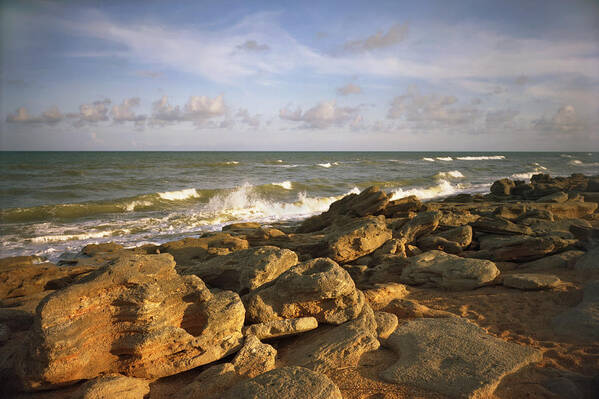 Atlantic Ocean Poster featuring the photograph The Rocks IV. Flagler County. by Chris Kusik