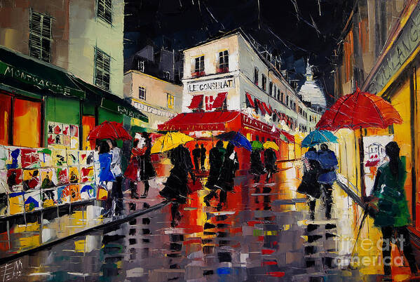 The Umbrellas Of Montmartre Poster featuring the painting THE UMBRELLAS OF MONTMARTRE - Paris impressionism palette knife cityscape by Mona Edulesco