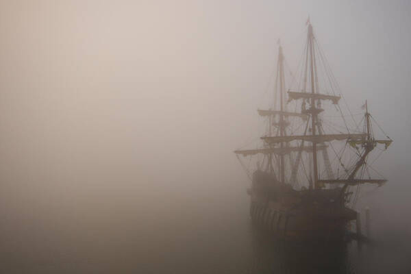 El Galeon Poster featuring the photograph Thick fog blankets El Galeon by Stacey Sather