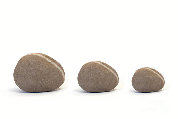 Pebble Poster featuring the photograph Three Pebbles against White Background by Natalie Kinnear
