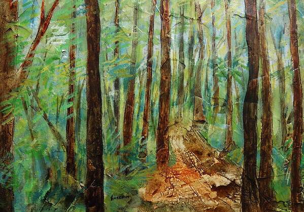 Land Scapes Poster featuring the painting Through The Woods by Ronex Ahimbisibwe