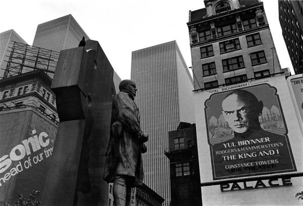 Times Square Fr. Dufy Statue Palace Theater Yul Brynner New York City 1977 Poster featuring the photograph Times Square Fr. Dufy statue Palace Theater Yul Brynner NYC 1977 by David Lee Guss