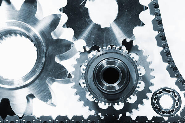 Gears Poster featuring the photograph Titanium Aerospace Parts In Blue by Christian Lagereek