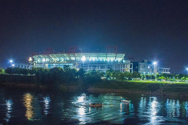 Nighttime Shot Of Lp Field/titans Stadium Poster featuring the photograph Titans Stadium in Blue by Robert Hebert