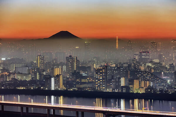 Tokyo Tower Poster featuring the photograph Tokyo Mt Fuji Fog by Krzysztof Baranowski