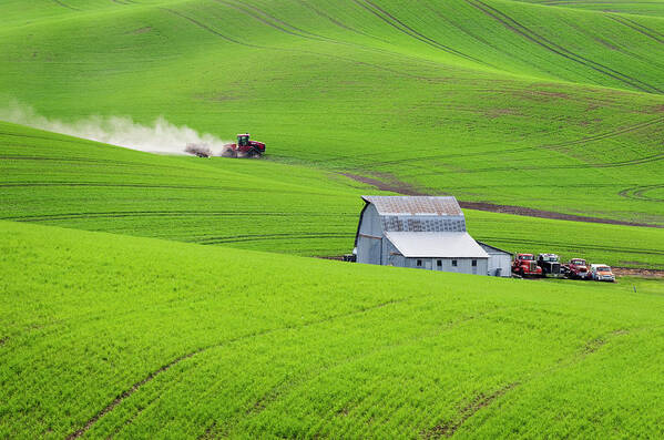 Scenics Poster featuring the photograph Tractor And Farm, Palouse by Alan Majchrowicz
