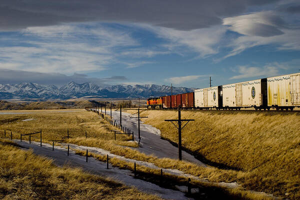 Train Poster featuring the photograph Train and the Crazies by Big Timber Montana by Mark Miller