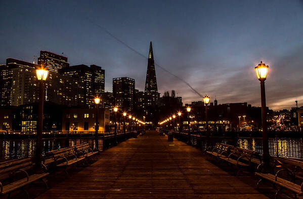 John Daly Poster featuring the photograph Transamerica Pyramid Pier Night by John Daly