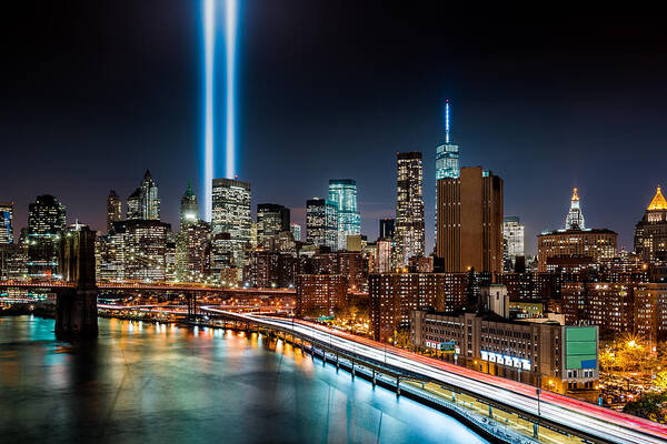 2014 Poster featuring the photograph Tribute in Light memorial by Mihai Andritoiu