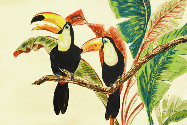 Toucans Poster featuring the painting Tropical Toucans I by Linda Baliko