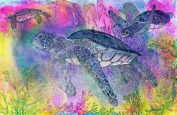 Turtle Poster featuring the painting Sea Turtles by Janet Immordino