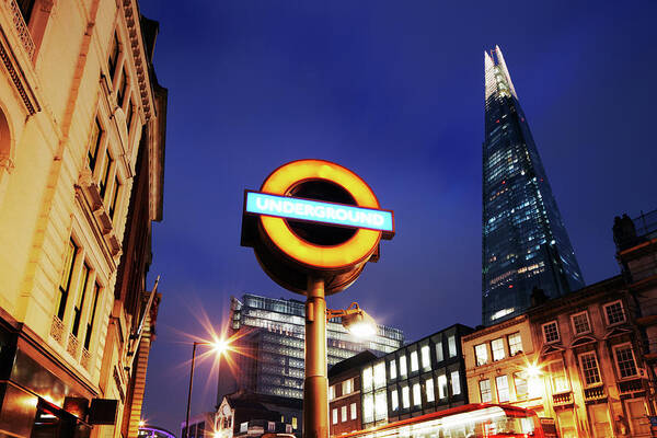 London Underground Poster featuring the photograph Underground Sign In Street By The Shard by Gary Yeowell