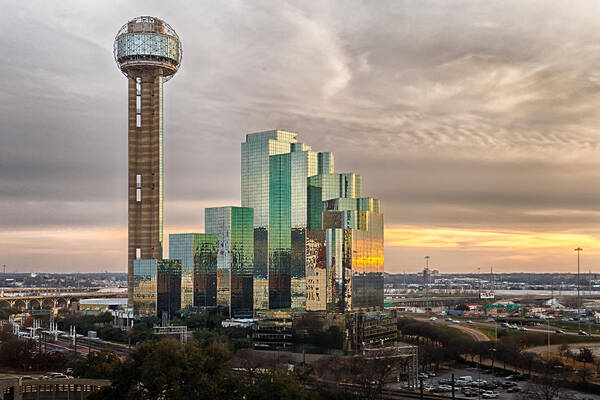 Dallas Poster featuring the photograph Union Tower Sunset by Niels Nielsen