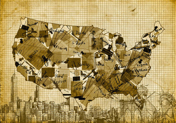 Map Poster featuring the digital art United States Map Collage 4 by Bekim M