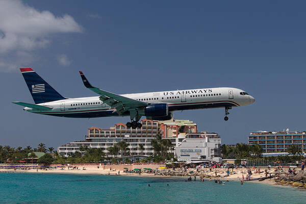Us Poster featuring the photograph U S Airways at St Maarten by David Gleeson
