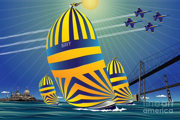 Navy 44s Poster featuring the digital art USNA High Noon Sail by Joe Barsin