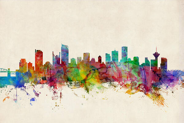 City Skyline Poster featuring the digital art Vancouver Canada Skyline by Michael Tompsett