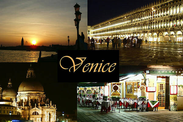 Venice By Night Poster featuring the photograph Venice by Night by Ellen Henneke