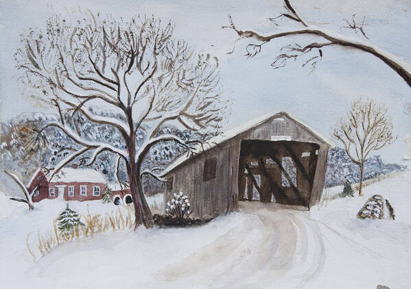 Vermont Poster featuring the painting Vermont Covered Bridge in Winter by Donna Walsh