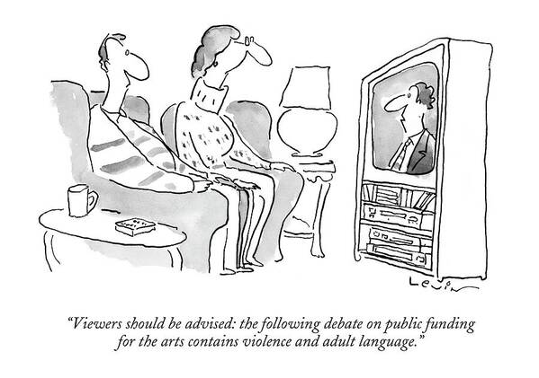 Television-channel 13 Poster featuring the drawing Viewers Should Be Advised: The Following Debate by Arnie Levin