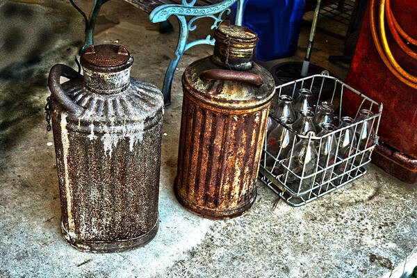 Vintage Poster featuring the photograph HDR Vintage Art Cans and Bottles by Lesa Fine