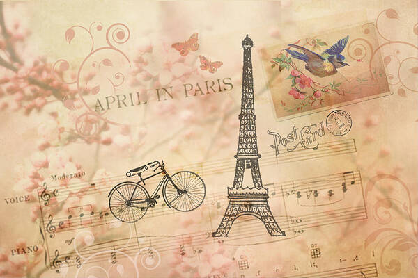 Bicycles Poster featuring the digital art Vintage Bicycle and Eiffel Tower by Peggy Collins