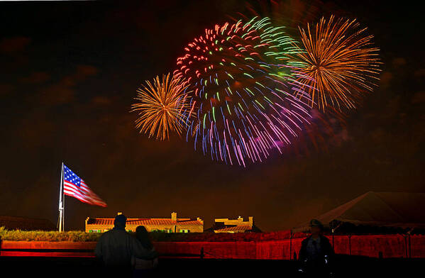 Image: war Of 1812 - Fireworks Bursting In Air 4: This Album Contains A Collection Of Images Featuring The Grucci Fireworks Spectacular Over Fort Mchenry In Baltimore Poster featuring the photograph War of 1812 - Fireworks Bursting in Air 4 by Dom J Manalo