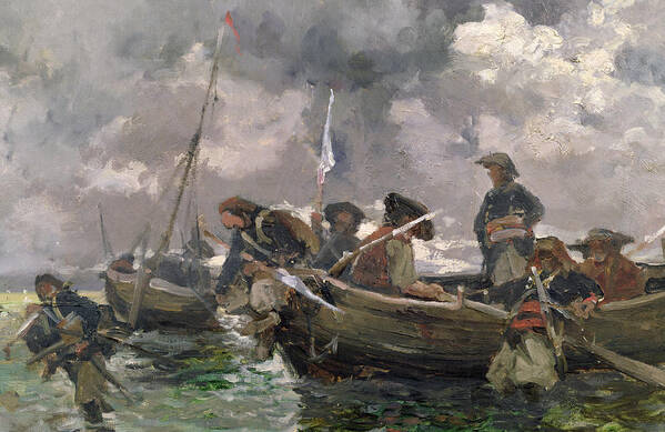 War Scene At Sea Poster featuring the painting War scene at sea by Paul Emile Boutigny