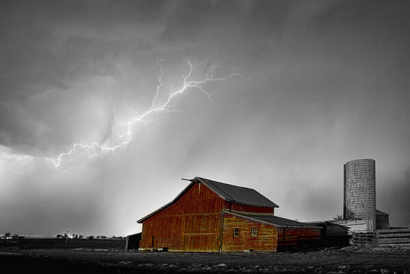 Lightning Poster featuring the photograph Watching The Storm From The Farm BWSC by James BO Insogna