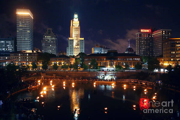 Skyline Scenes Poster featuring the photograph WaterFire Providence by Bill Cobb