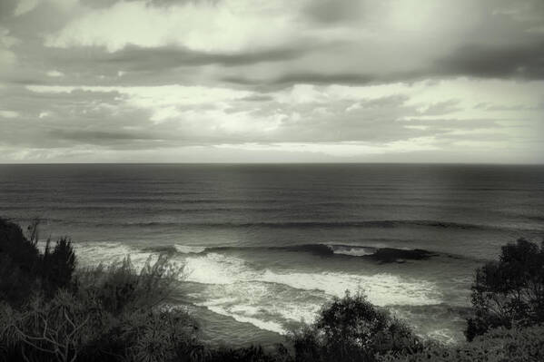Dusk Poster featuring the photograph Wave Watching in Black and White - Kauai - Hawaii by Belinda Greb