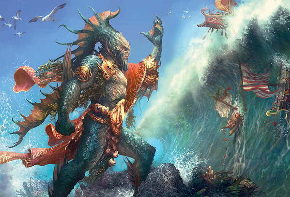 Magic The Gathering Poster featuring the digital art Wavecrash Triton by Ryan Barger