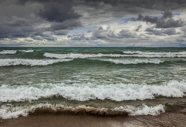 Sturgeon Bay Poster featuring the photograph Waves crashing on the shore in Sturgeon Bay at Wilderness State Park by Randall Nyhof