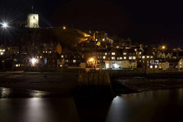 Britain Poster featuring the photograph Whitby East Cliff By Night by Rod Johnson