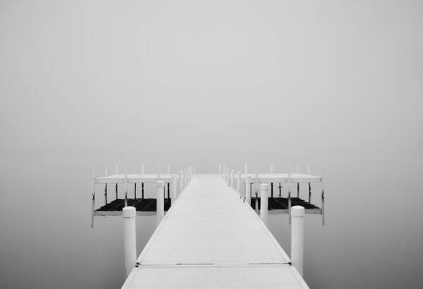 White Dock In Fog 2 Poster featuring the photograph White Dock in Fog 2 by Greg Jackson