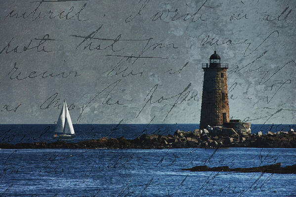 Whaleback Lighthouse Poster featuring the photograph White sails on blue by Jeff Folger