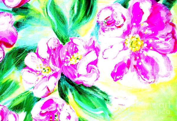 Morning In My Garden Poster featuring the mixed media Wild Roses 34.1. Morning in my garden by Oksana Semenchenko