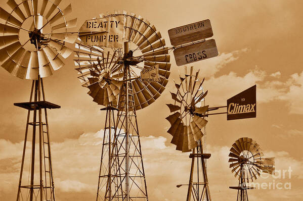 Windmills In Sepia Poster featuring the photograph Windmills in Sepia by Mae Wertz