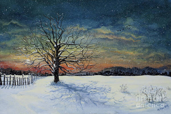 Oak Tree Poster featuring the painting Winters Eve by Mary Palmer