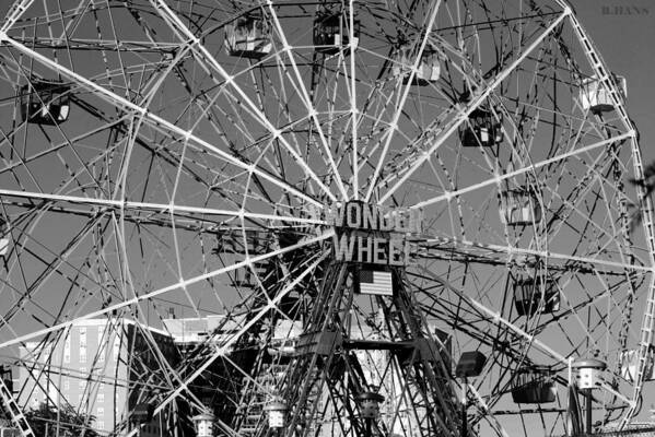 Brooklyn Poster featuring the photograph WONDER WHEEL of CONEY ISLAND in BLACK AND WHITE by Rob Hans