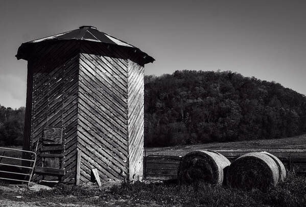 Black And White Photo Poster featuring the photograph Wooden Corn Crib by Thomas Young