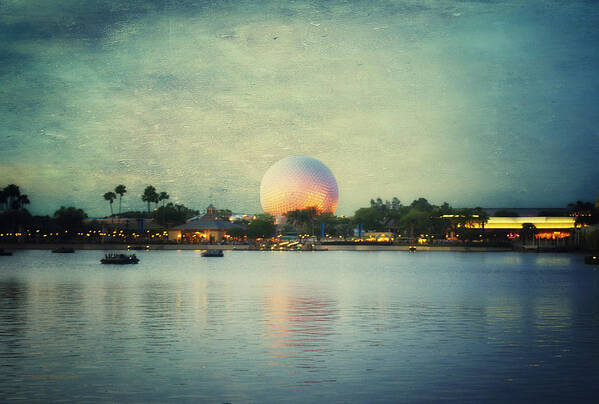 Castle Poster featuring the photograph World Showcase Lagoon Disney World During Sundown Textured Sky by Thomas Woolworth