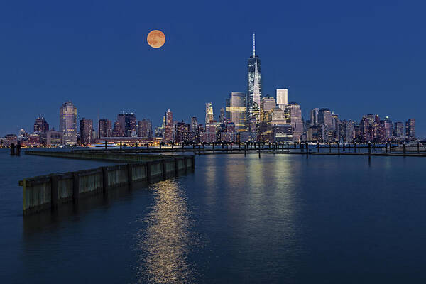 World Trade Center Poster featuring the photograph World Trade Center Super Moon by Susan Candelario