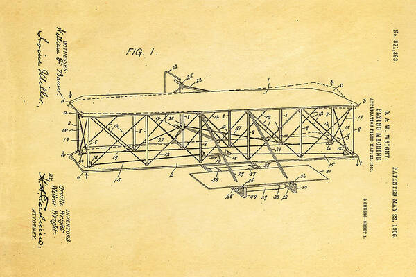 Aviation Poster featuring the photograph Wright Brothers Flying Machine Patent Art 1906 by Ian Monk